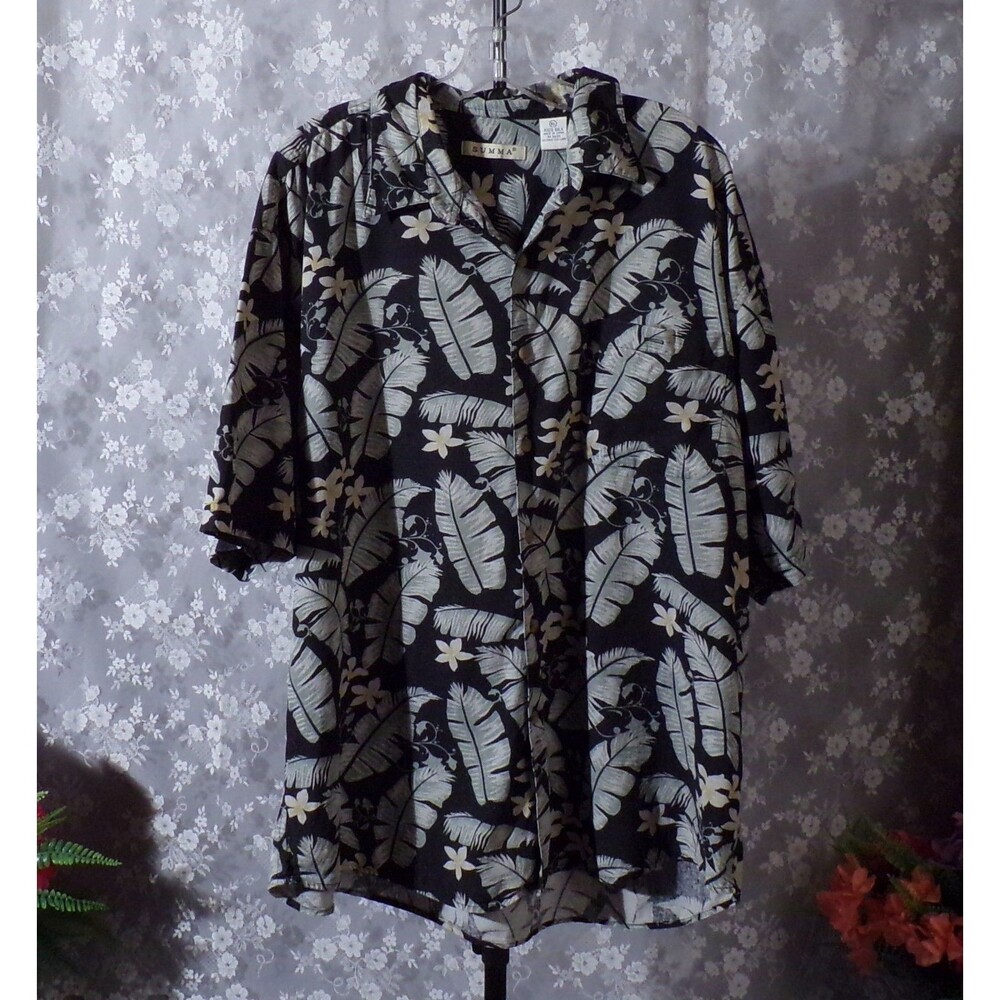 Vintage 90s Hawaiian Shirt 1990s Silk Rockabilly Tropical Vacation Retro Size XL